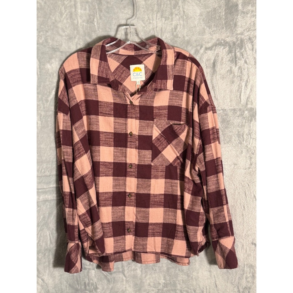 C&C California Womens 1X Wine Tasting Buffalo Plaid Cotton Button Down Shirt NEW
